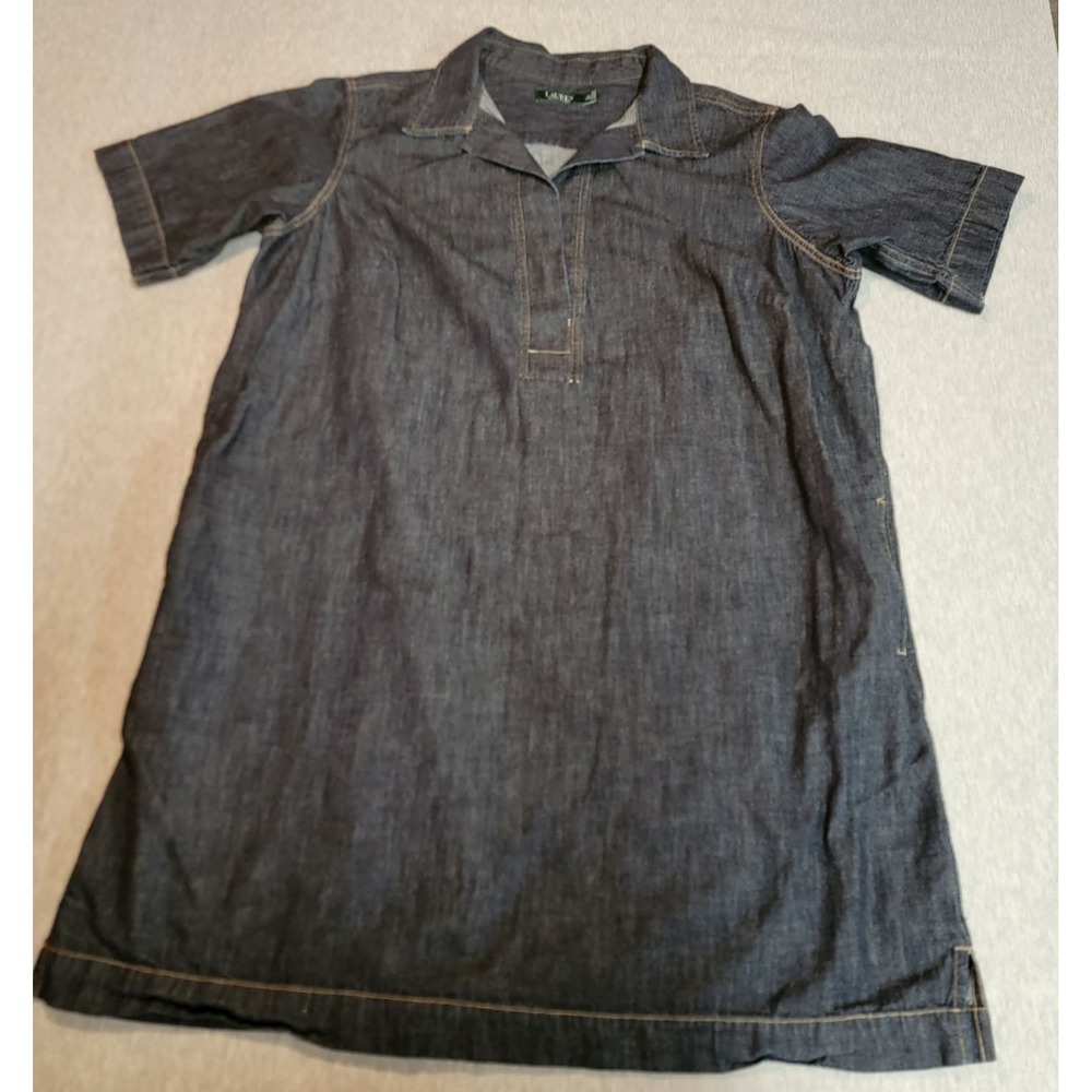Lauren Ralph Lauren Womens 3X Denim Tunic Dress Blue Pockets Short Sleeve Shift